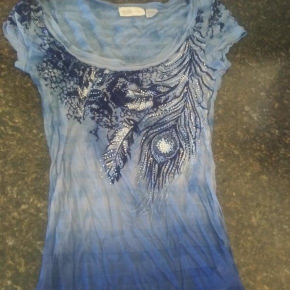 Miss Me Tops - Miss Me blue sequin tee shirt Small